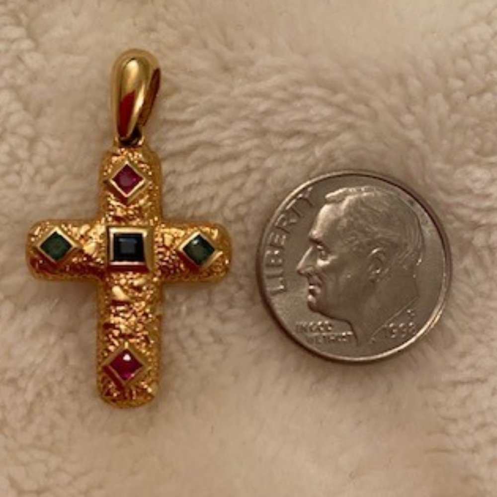 Gold Cross with Emerald/Ruby/Sapphire Stones - Picture 5 of 5